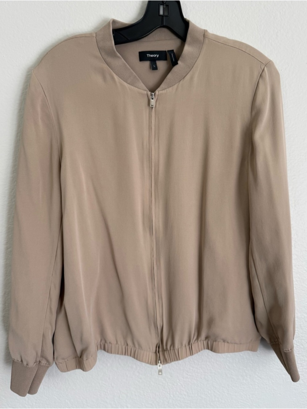 Theory Taupe Lightweight Zip Silk Bomber Jacket size L